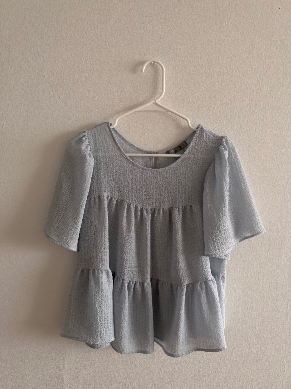 Good Luck Gem Light Blue Tiered Flutter Sleeve Blouse